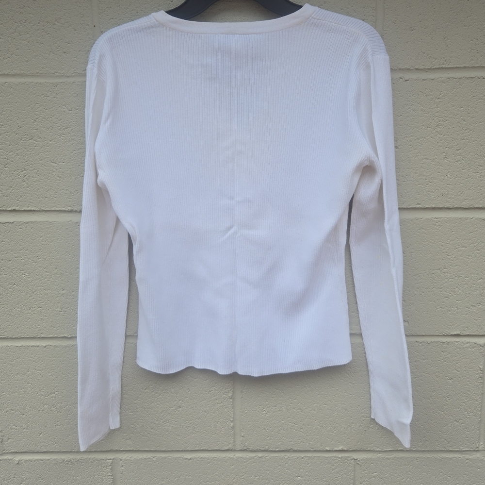 Talbots- Women's- White- Ribbed- Fitted- Long Sleeve- Polo Blouse- Size Small - Picture 5 of 5